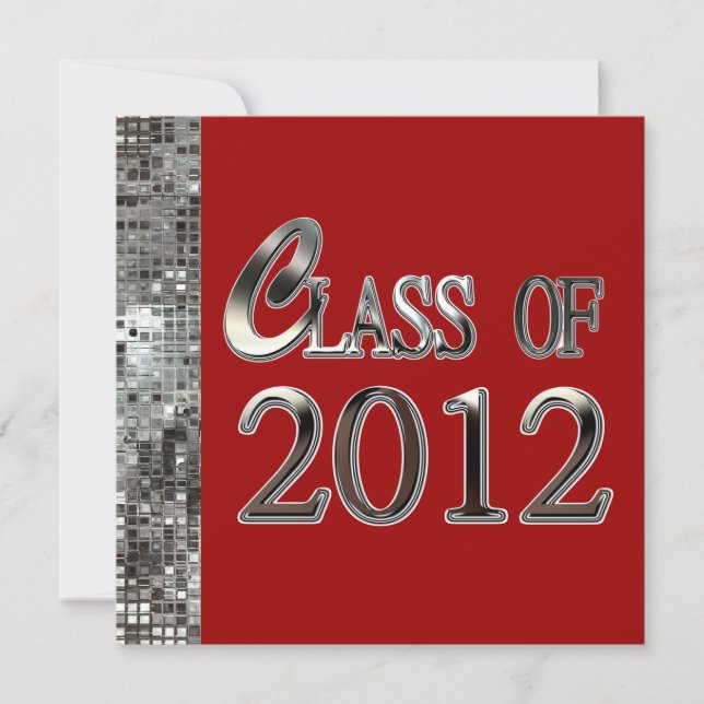 Red & Silver Sequins Grad Invitations (Front)