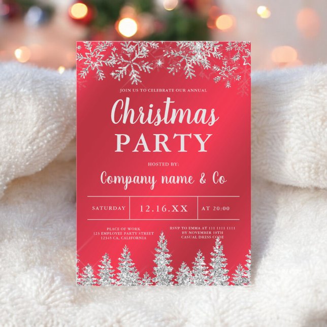 Red silver snow pine foil corporate Christmas Invitation (Red silver snow pine foil corporate Christmas Invitation)