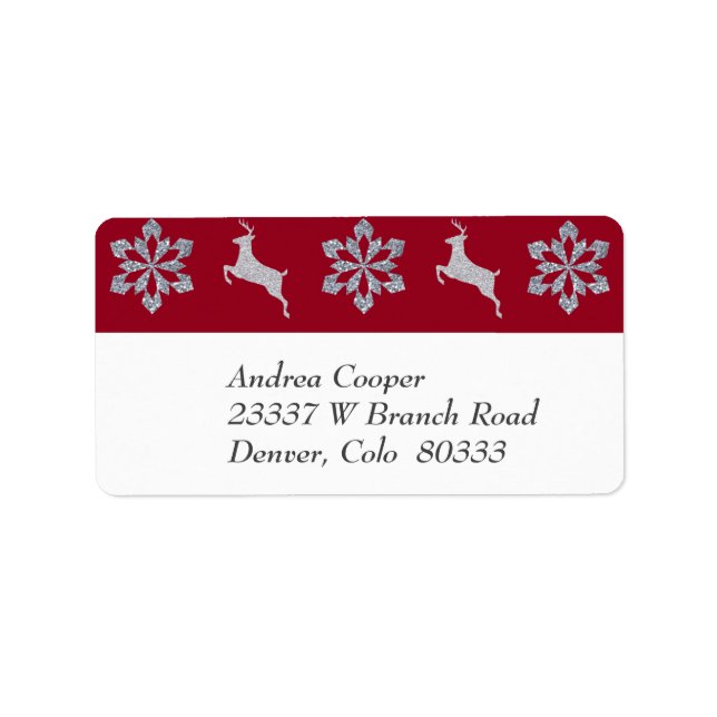 Red Silver Snowflake Reindeer Border Label (Front)