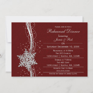 Red silver Snowflake Wedding Rehearsal Invites