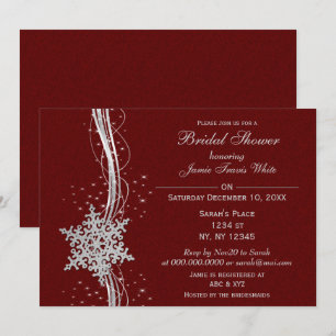 red silver Snowflake Winter Bridal Shower Invite