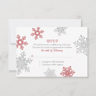 Red Silver Snowflake Winter Wedding RSVP