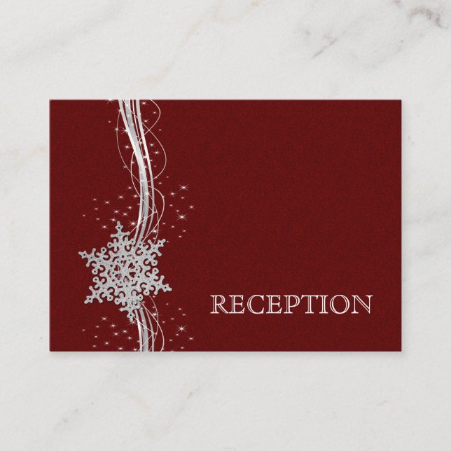 red Silver Snowflakes wedding reception invite (Front)