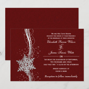 red Silver Snowflakes Winter wedding invitations
