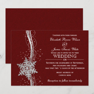 red Silver Snowflakes Winter wedding invitations