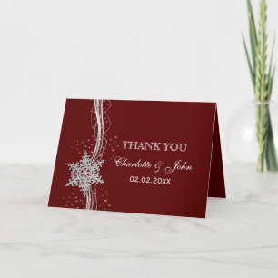 red Silver Snowflakes Winter wedding Thank You Card