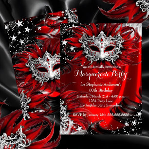 Red Silver Sparkle Magical Night Masquerade Party Invitation