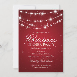 Red & Silver Sparkling Chain Christmas Party Invitation