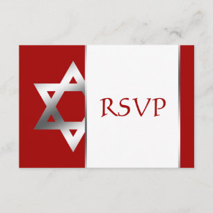Red Silver Star of David Bar Mitzvah RSVP Card