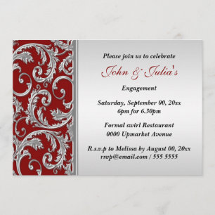 Red silver swirl engagement anniversary CUSTOM Invitation