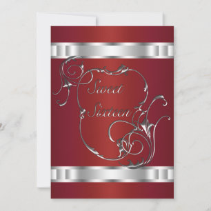 Red Silver Swirls Elegant Sweet Sixeen Invitation