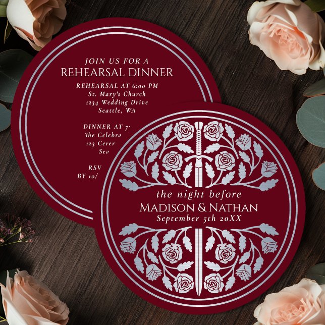 Red Silver Sword Royal Wedding Rehearsal Invitation (Creator Uploaded)