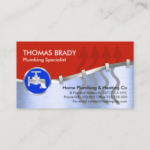 Red Silver Water Pipes Heating Arrows Business Card