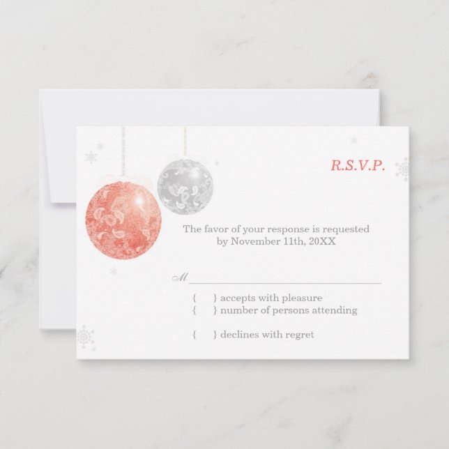 Red Silver White Christmas Wedding RSVP (Front)
