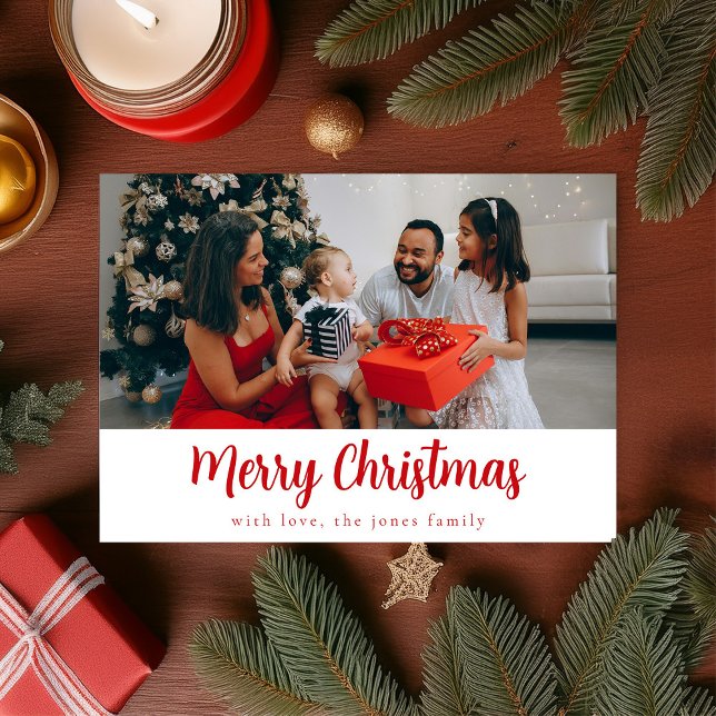 Red Simple 1 Photo Merry Christmas Card (Creator Uploaded)