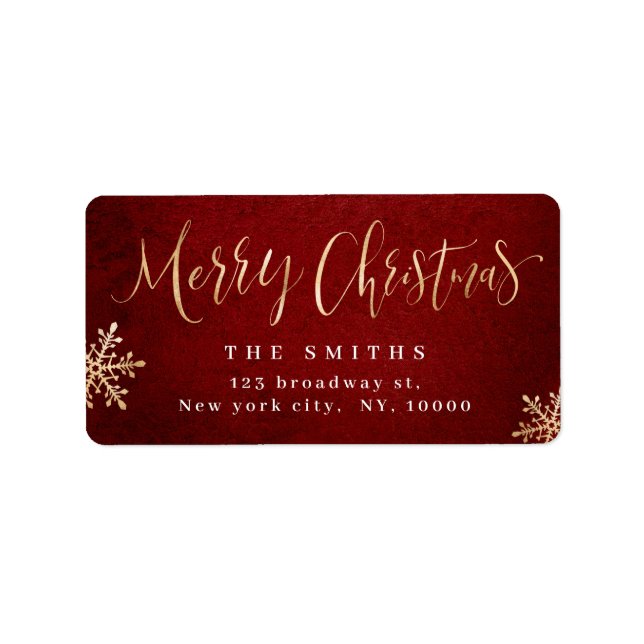 Red Simple Calligraphy Merry Christmas Address Label (Front)