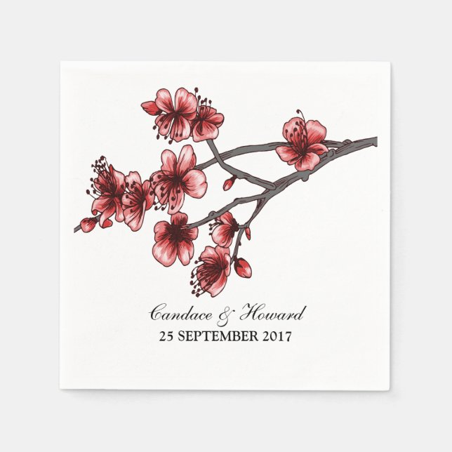 Red Simple Cherry Blossoms Paper Napkins (Front)