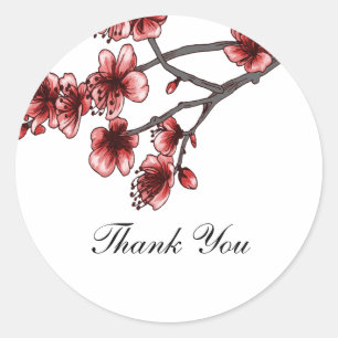 Red Simple Cherry Blossoms Thank You Stickers