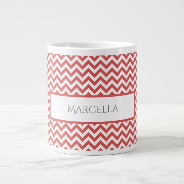 Red Simple Chevron Personalised Giant Coffee Mug (Front)