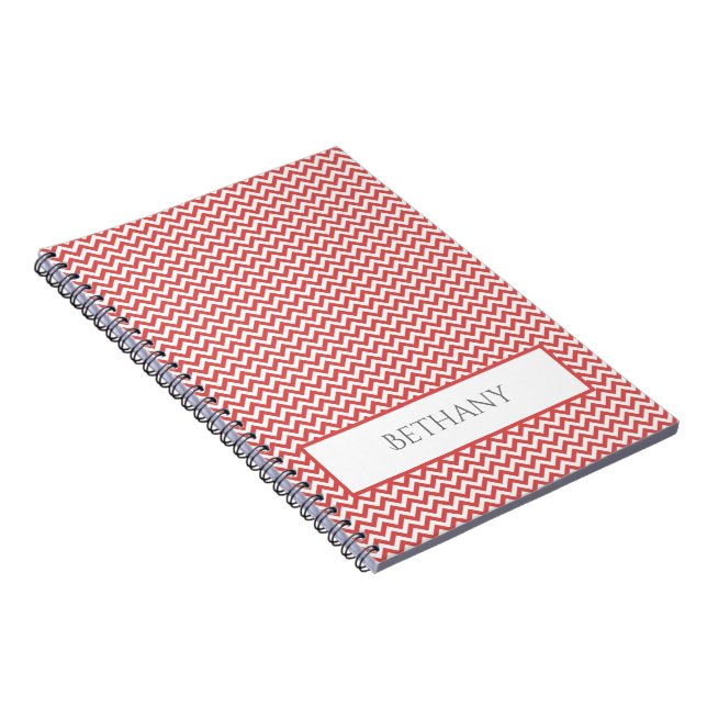 Red Simple Chevron Personalised Notebook (Right Side)