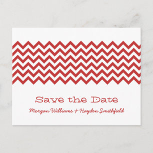 Red Simple Chevron Save the Date Postcard