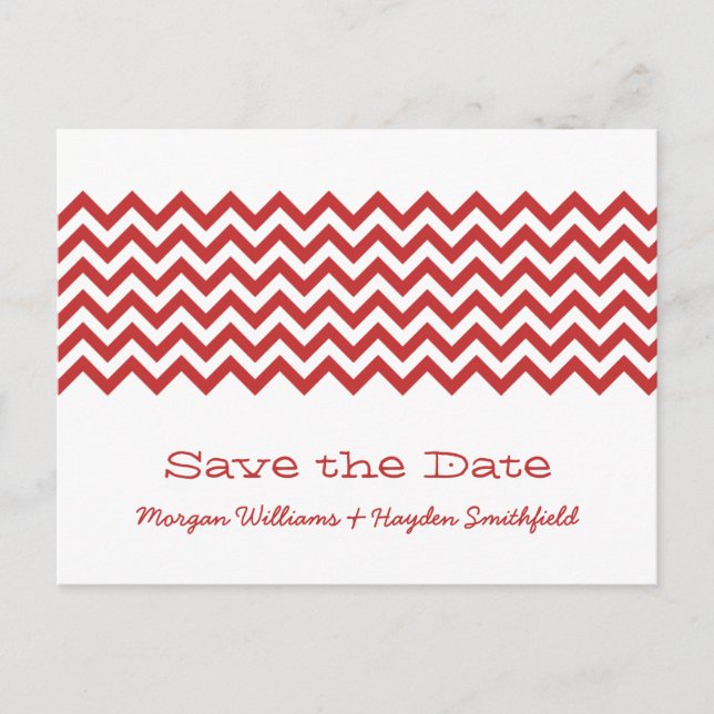Red Simple Chevron Save the Date Postcard (Front)
