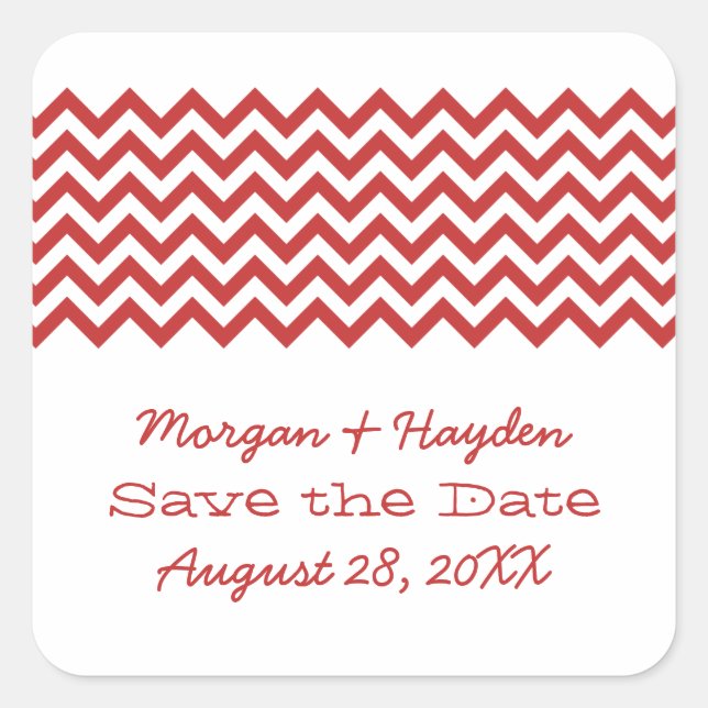 Red Simple Chevron Save the Date Stickers (Front)