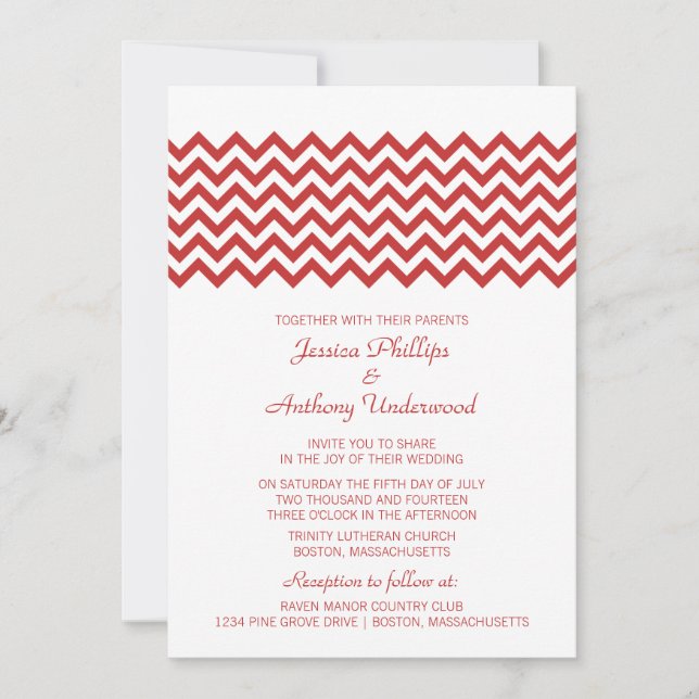 Red Simple Chevron Wedding Invite (Front)