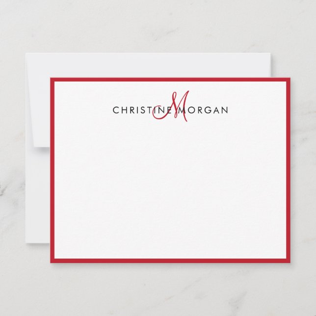 Red simple chic minimalist monogram name card (Front)