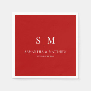 Red Simple Couple Initials Wedding Napkin