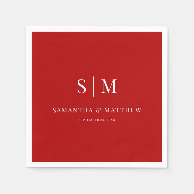 Red Simple Couple Initials Wedding Napkin (Front)