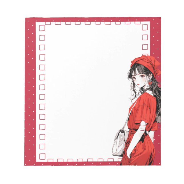 Red Simple Cute Anime Boho Notepad (Front)