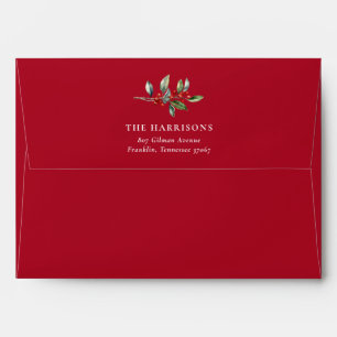 Red Simple Elegant Christmas Watercolor Botanical Envelope
