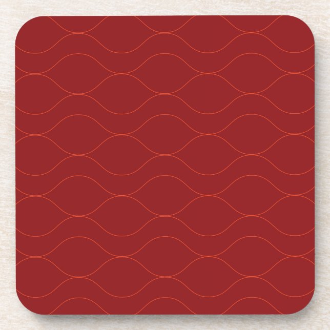 Red, simple, elegant, cool wave abstraction art coaster (Front)