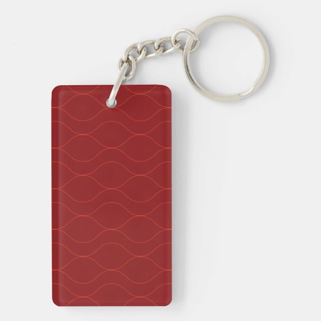 Red, simple, elegant, cool wave abstraction art key ring (Back)