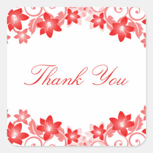 Red Simple Floral Thank You Stickers