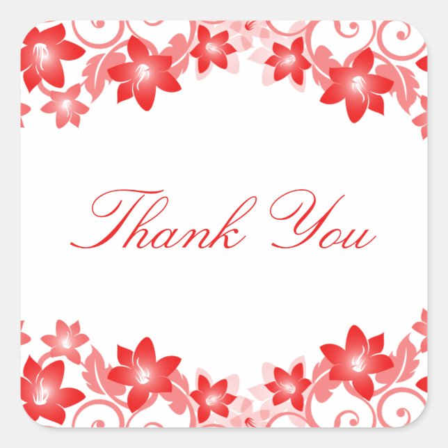 Red Simple Floral Thank You Stickers (Front)