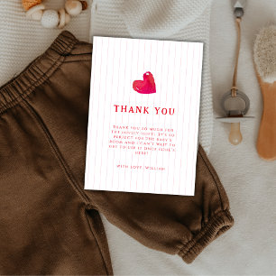 Red Simple Heart Stripe Baby Shower  Thank You Card