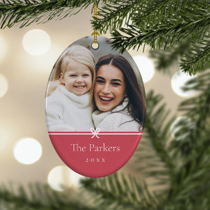 Red   Simple Minimal Bow Photo Ceramic Tree Decoration