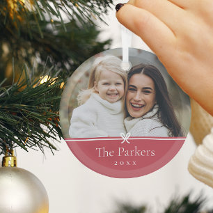 Red   Simple Minimal Bow Photo Glass Tree Decoration