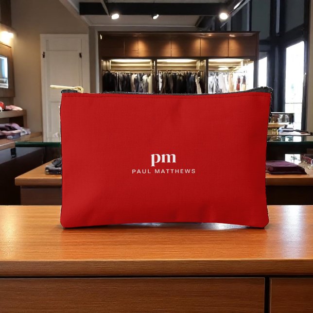 Red Simple Minimalist Monogram and Name Accessory Pouch (Creator Uploaded)