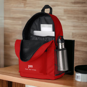 Red Simple Minimalist Monogram and Name Printed Backpack