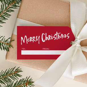 Red Simple Modern Lettering Merry Christmas Gift Tags