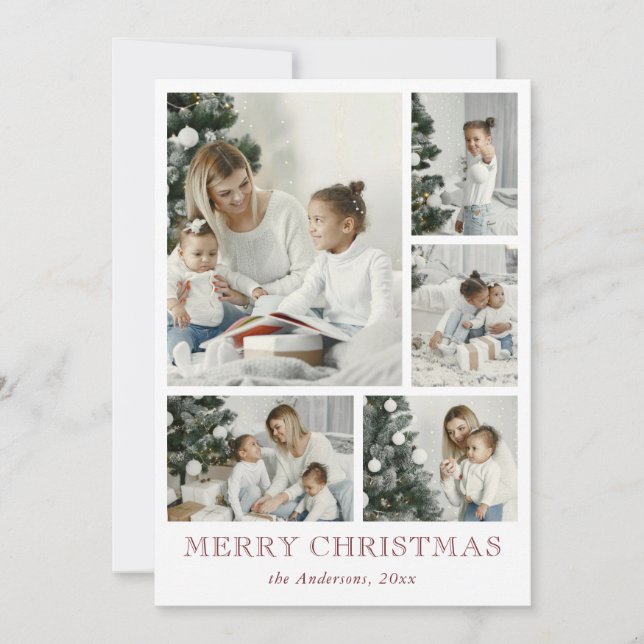 Red Simple Photo Collage Christmas Holiday  Card (Front)