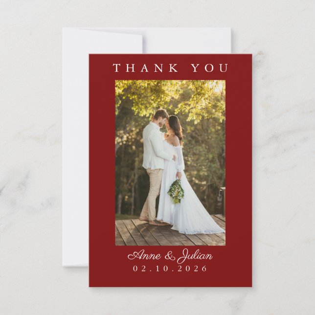 Red Simple Photo Wedding Thank You Card W Note (Front)