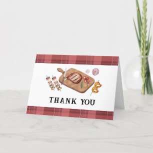 Red Simple Plaid Country Baby Q Baby Shower  Thank You Card