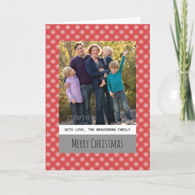 Red Simple Snowflake Holiday Photo Greeting Card (Front)