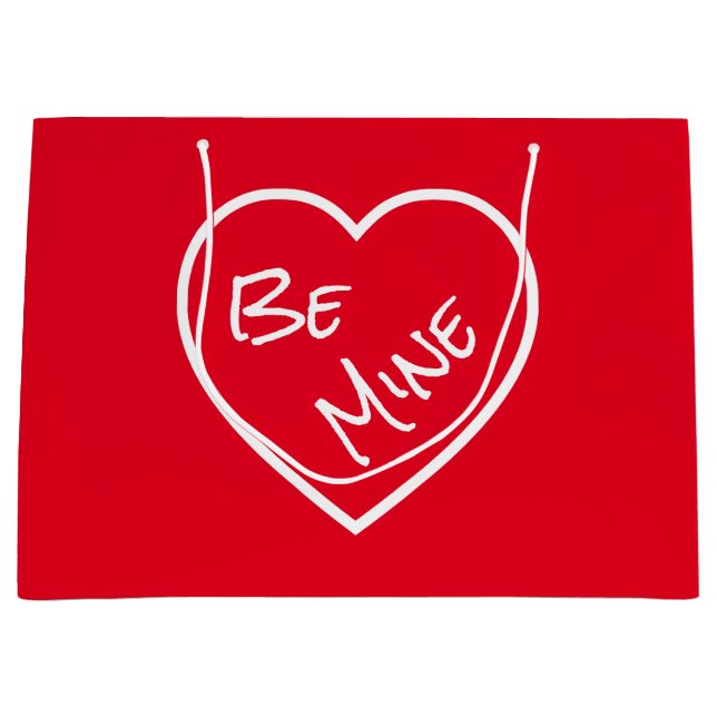 Red Simplicity Be Mine Typography Valentine Heart Large Gift Bag (Front)