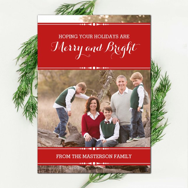 Red Simply Chic Holiday Photo Flat Card (Red Simply Chic Holiday Photo Card)