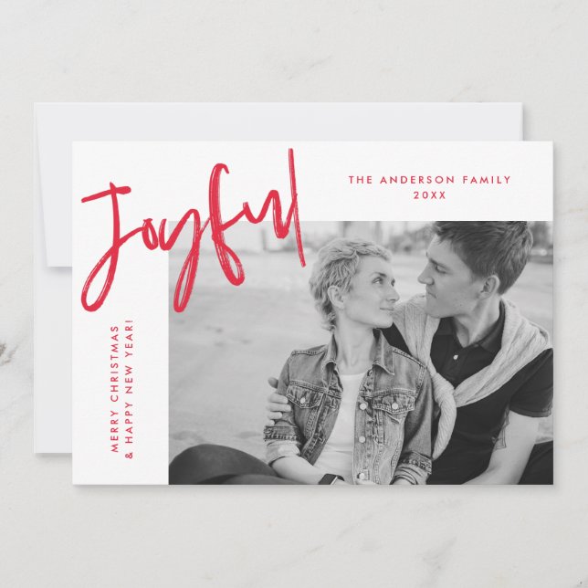 Red Simply Joyful Photo Holiday Card (Front)